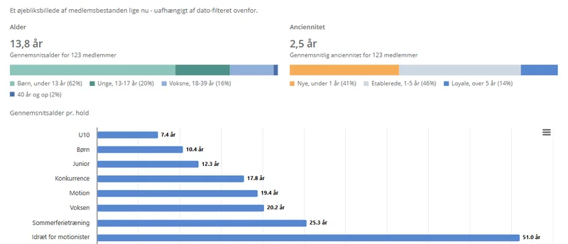 Statistik over medlemmernes alder, anciennitet og gennemsnitsalder pr. hold